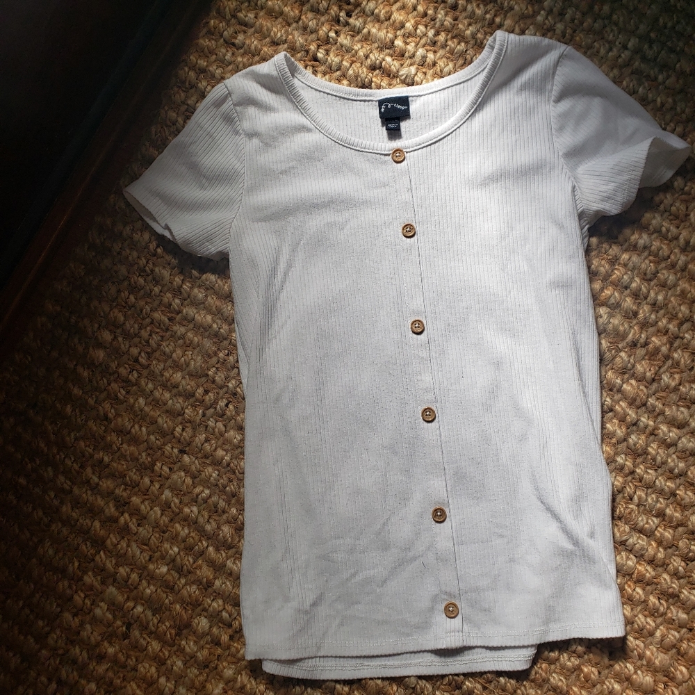 Ivory Ribbed Button Girls Top ♡ - Picture 2 of 6